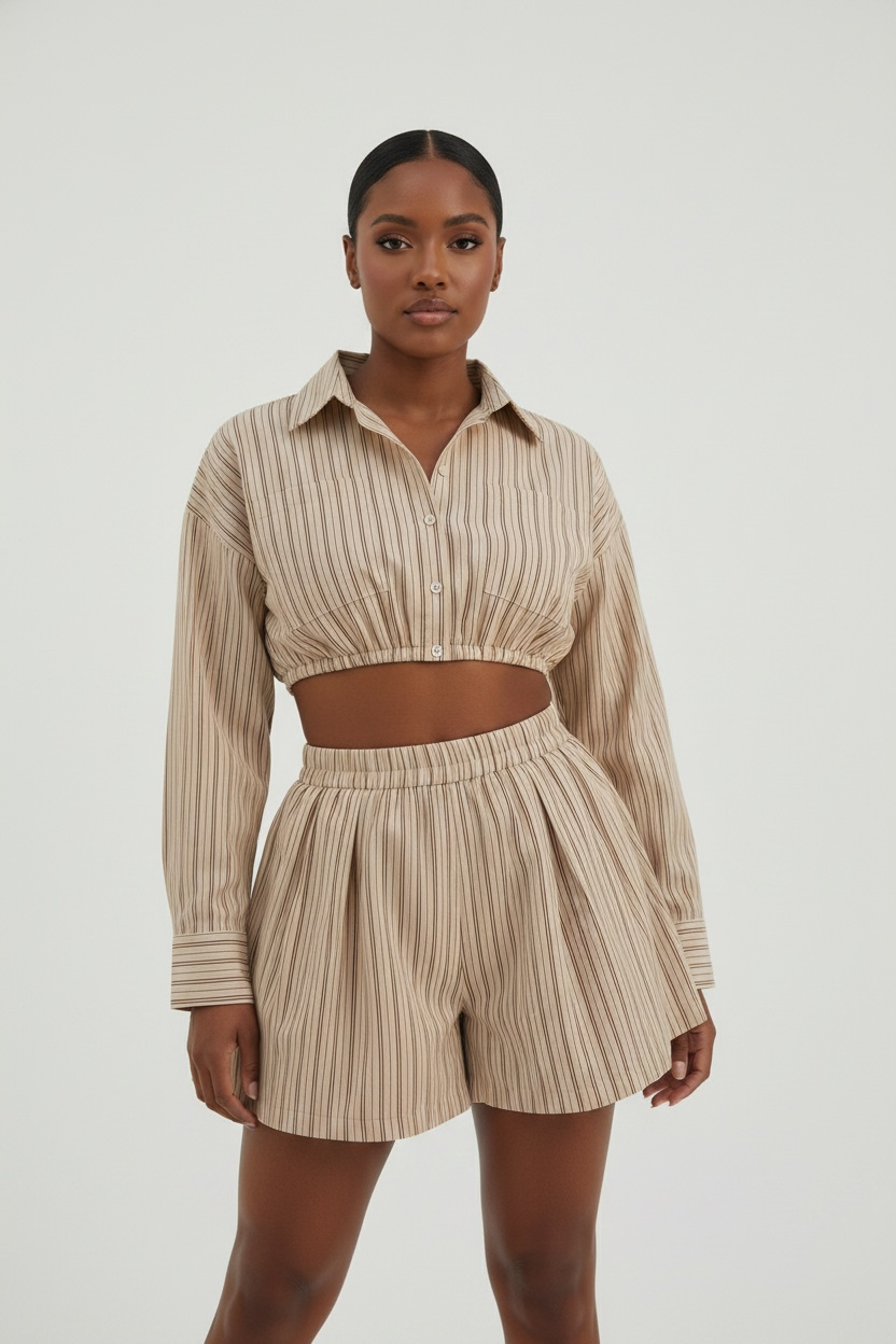Rebel Riviera Stripe Short Set - Tan