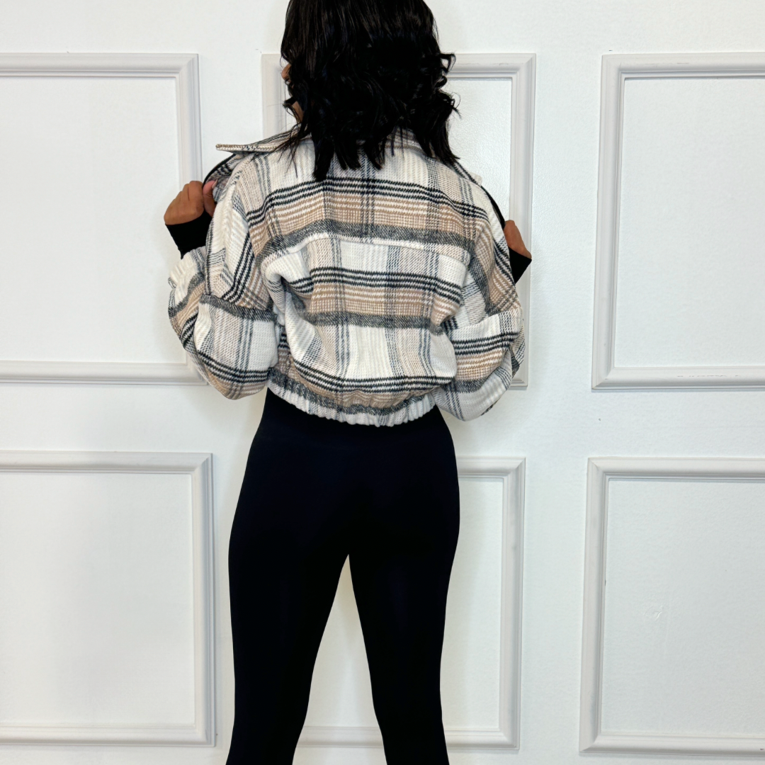 Plaid Wool Cropped Jacket