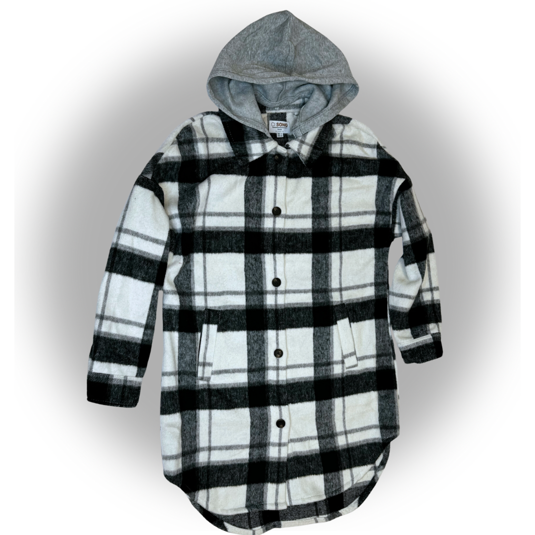 Oversize Long Flannel Shacket with Hoodie