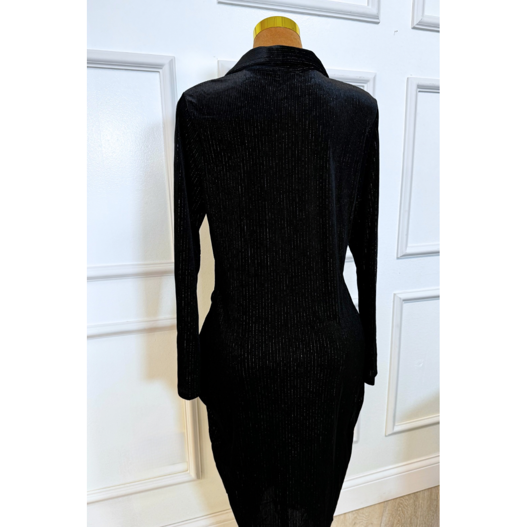 Black Plus Textured Fabric Button Down Dress