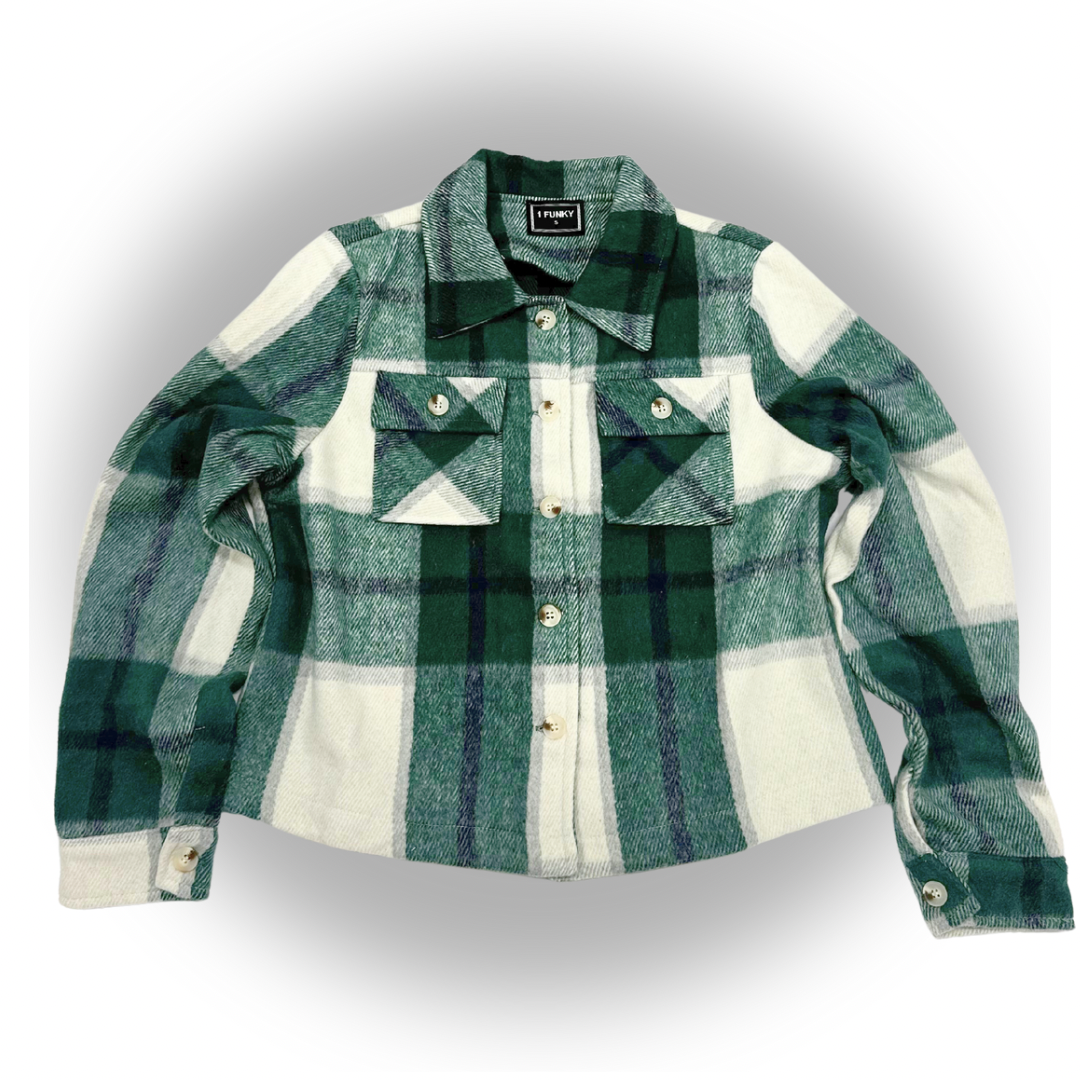 Green Plaid Flannel Long Sleeve Jacket