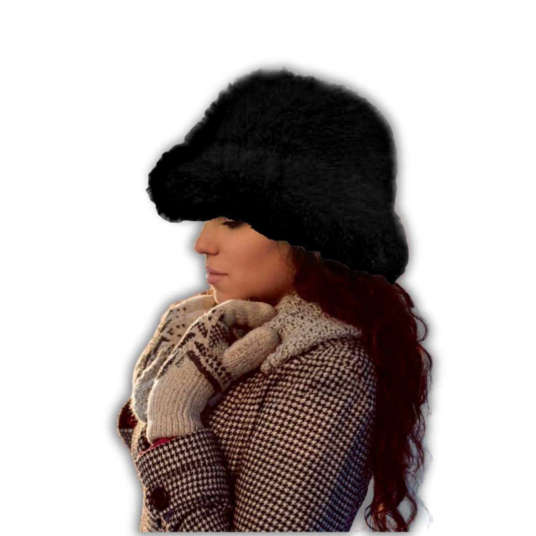 Fuzzy Faux Fur Bucket Hat Black