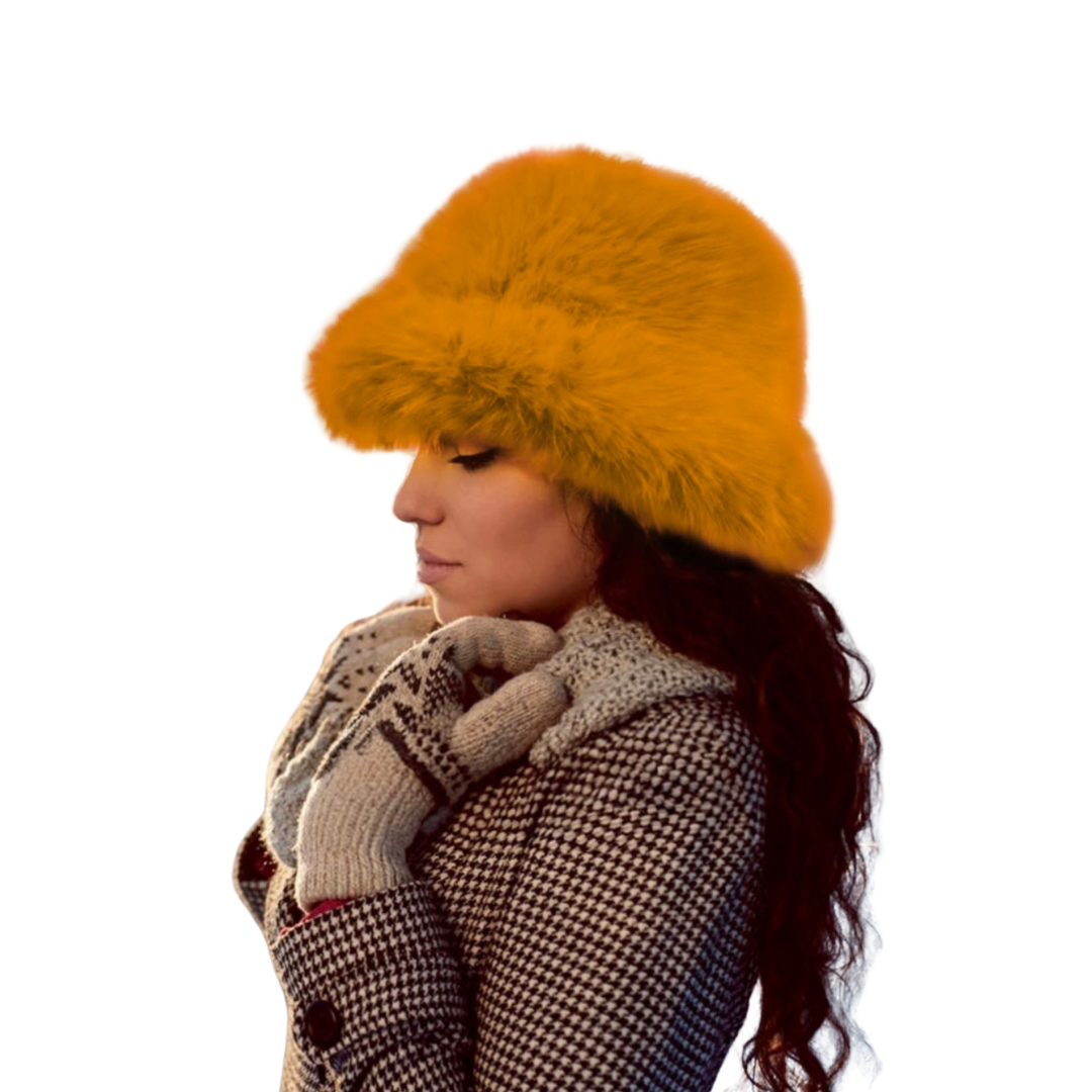 Fuzzy Faux Fur Bucket Hat Black