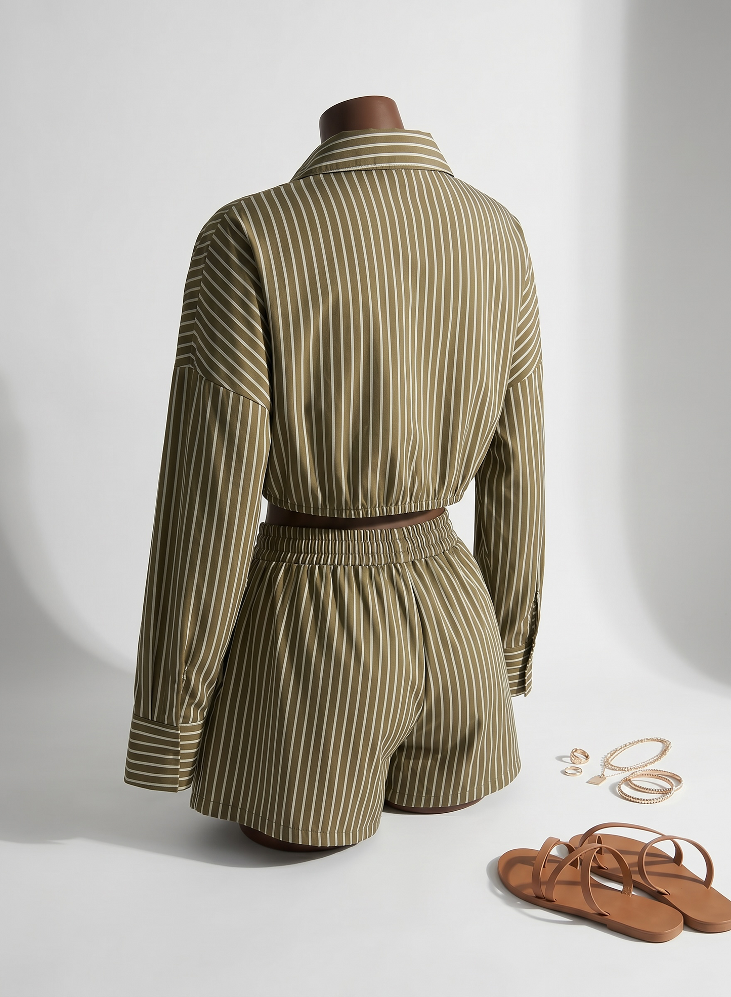 Rebel Riviera Stripe Short Set - Olive