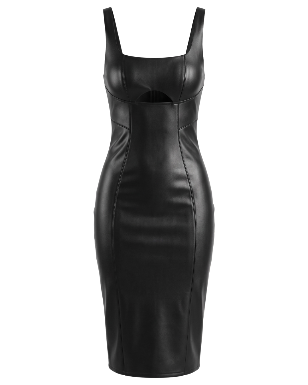 Rebel Luxe Black Faux Leather Midi Dress