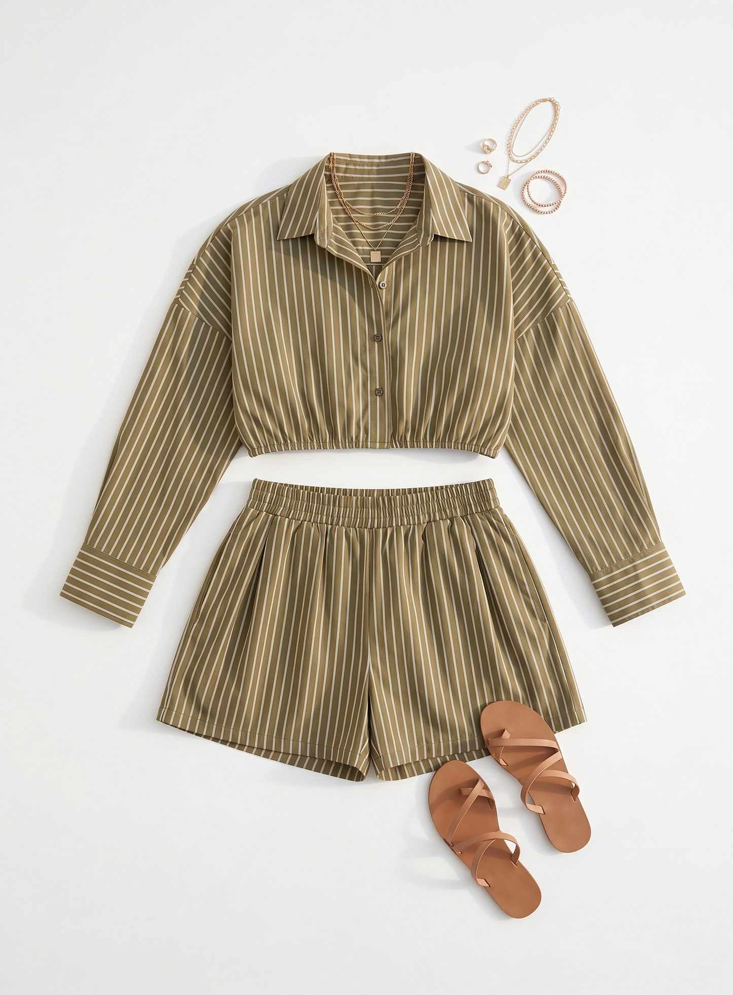 Rebel Riviera Stripe Short Set - Olive