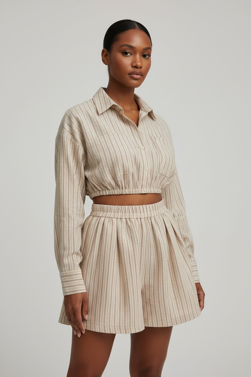 Rebel Riviera Stripe Short Set - Tan