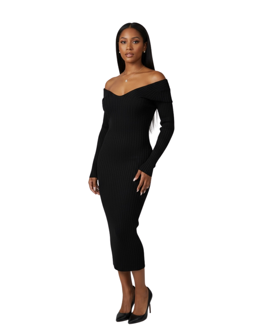 Deep V Neck Rib Maxi Dress