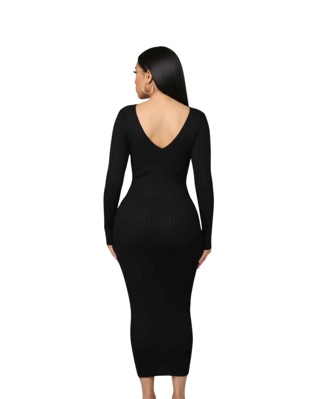 Deep V Neck Rib Maxi Dress