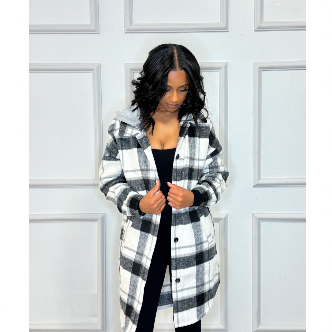 Oversize Long Flannel Shacket with Hoodie