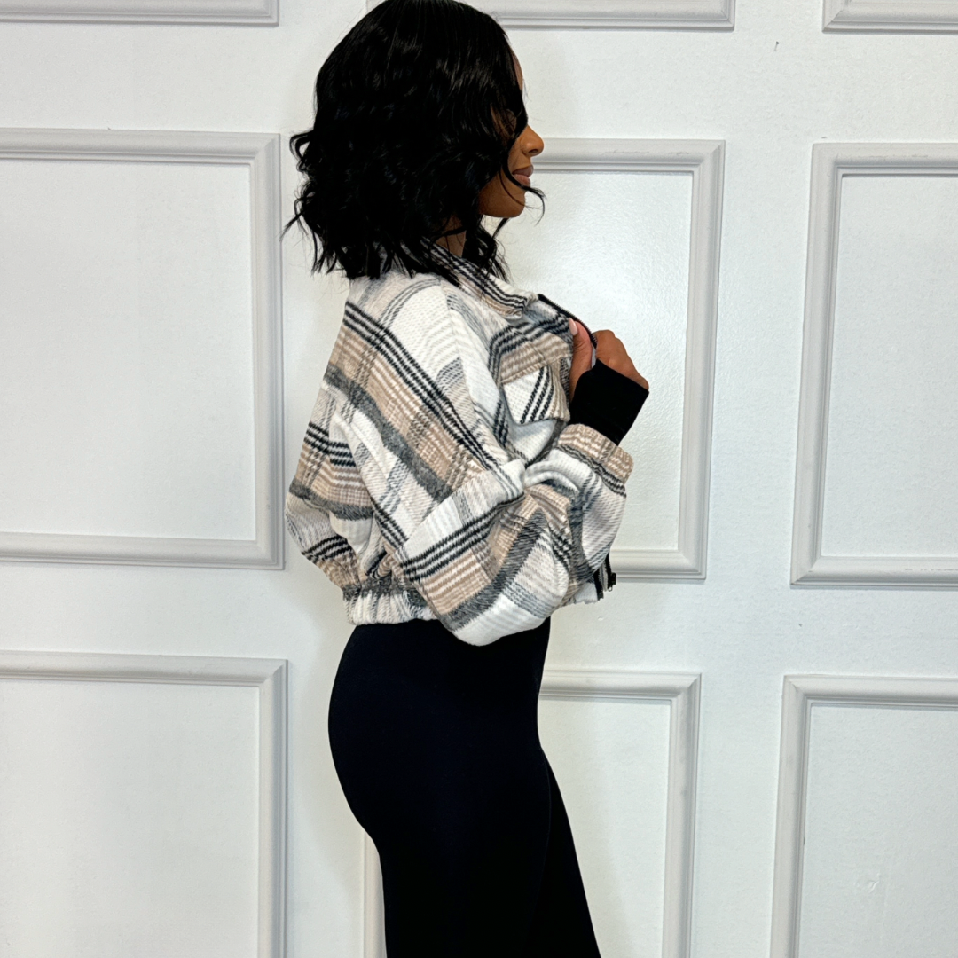 Plaid Wool Cropped Jacket
