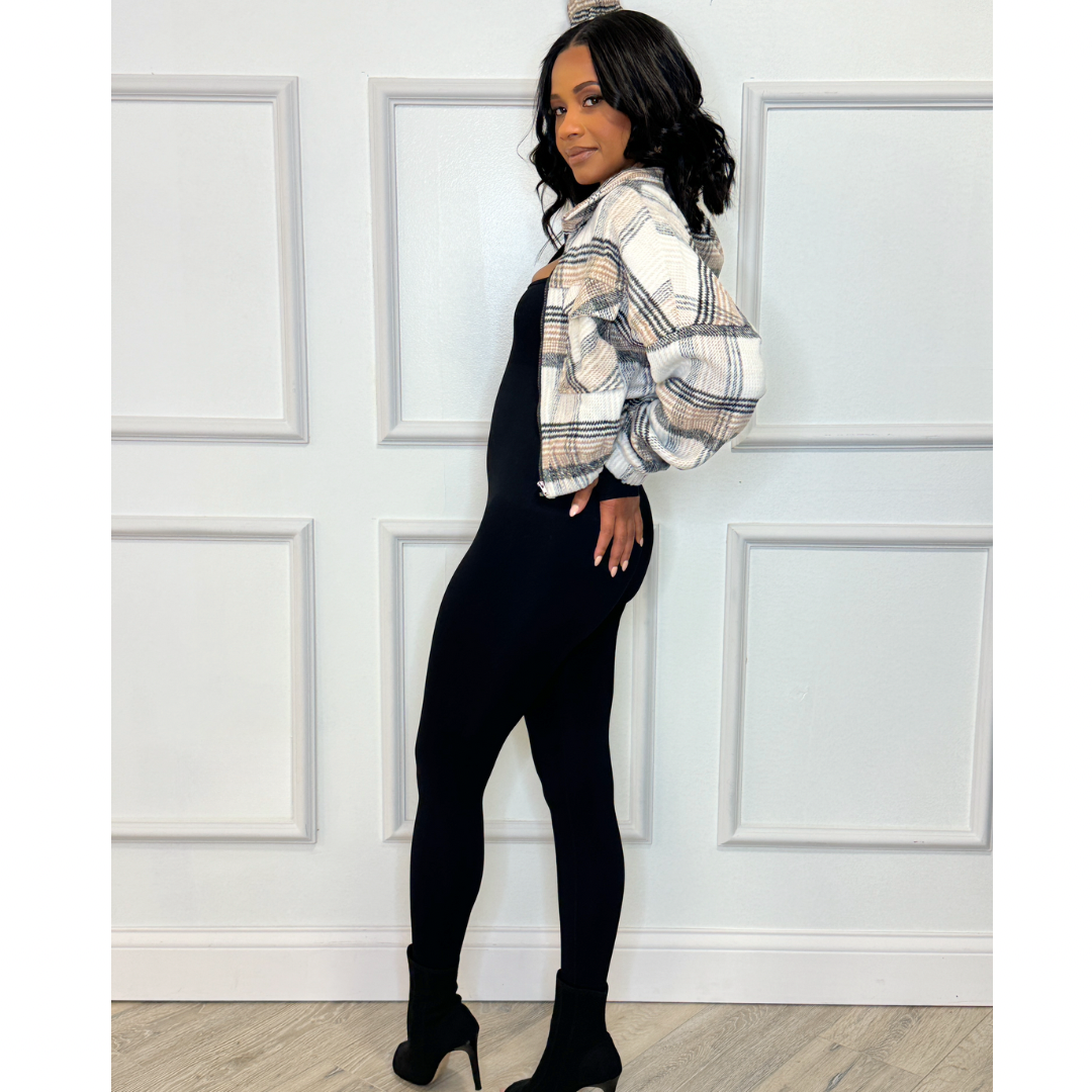 Plaid Wool Cropped Jacket