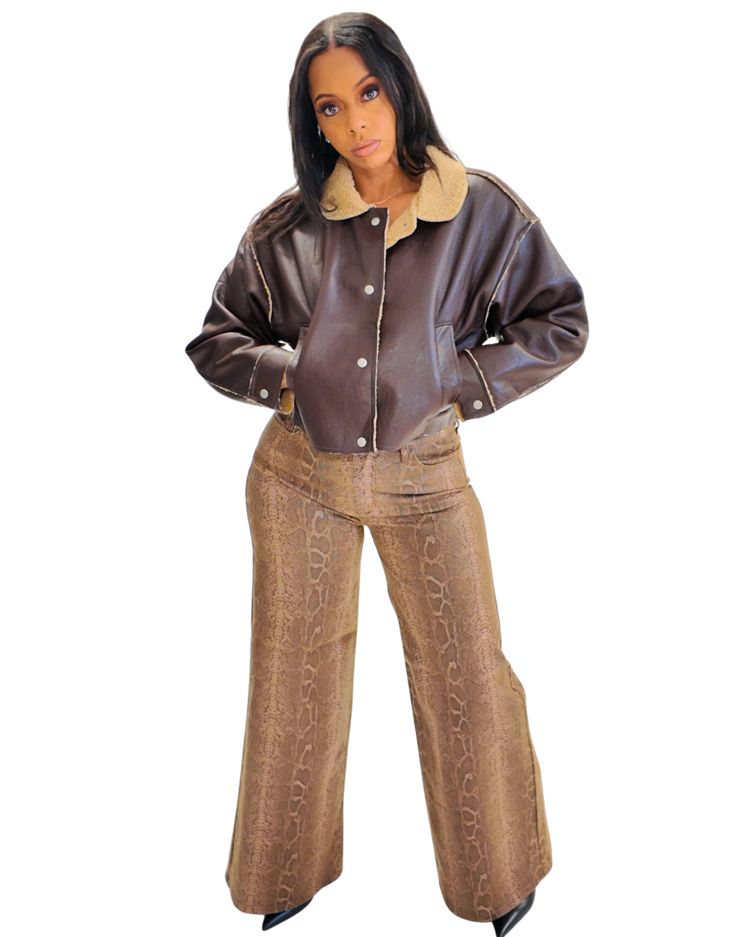 Brown Faux Leather Inner Fur Jacket