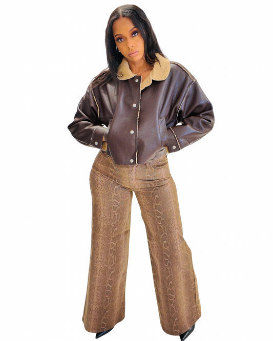 Brown Faux Leather Inner Fur Jacket