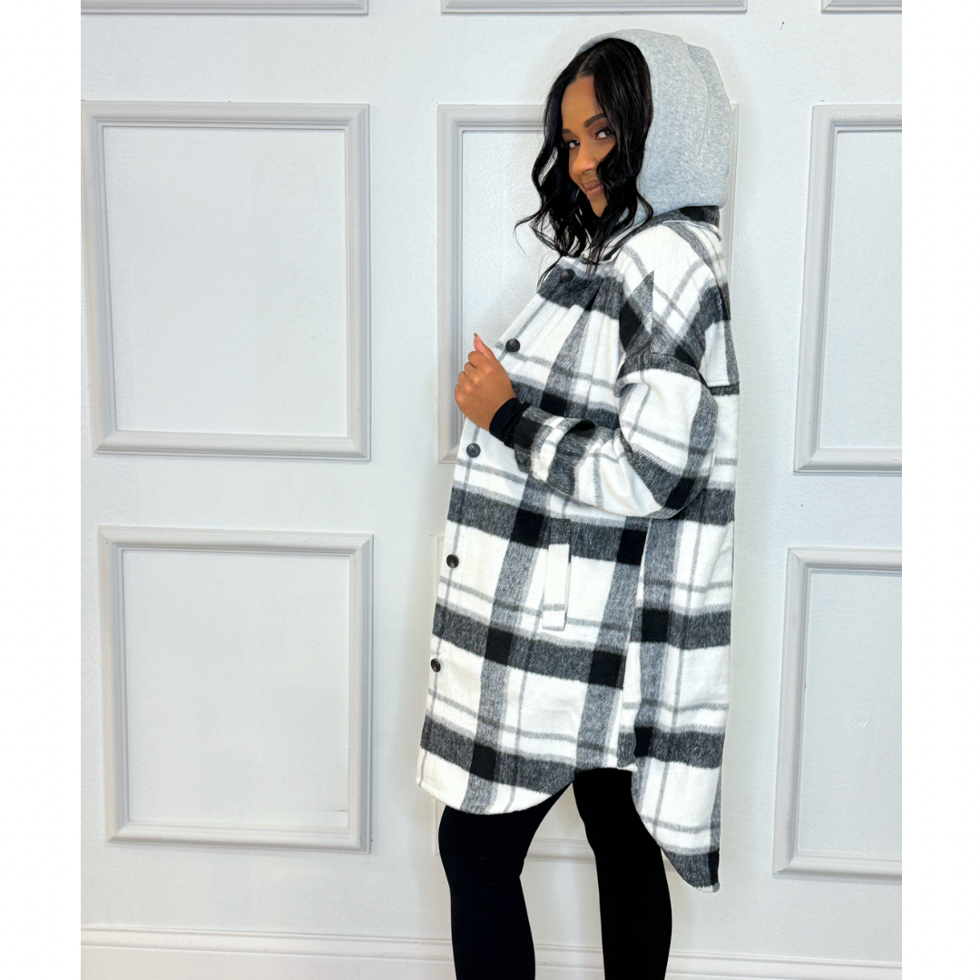 Oversize Long Flannel Shacket with Hoodie