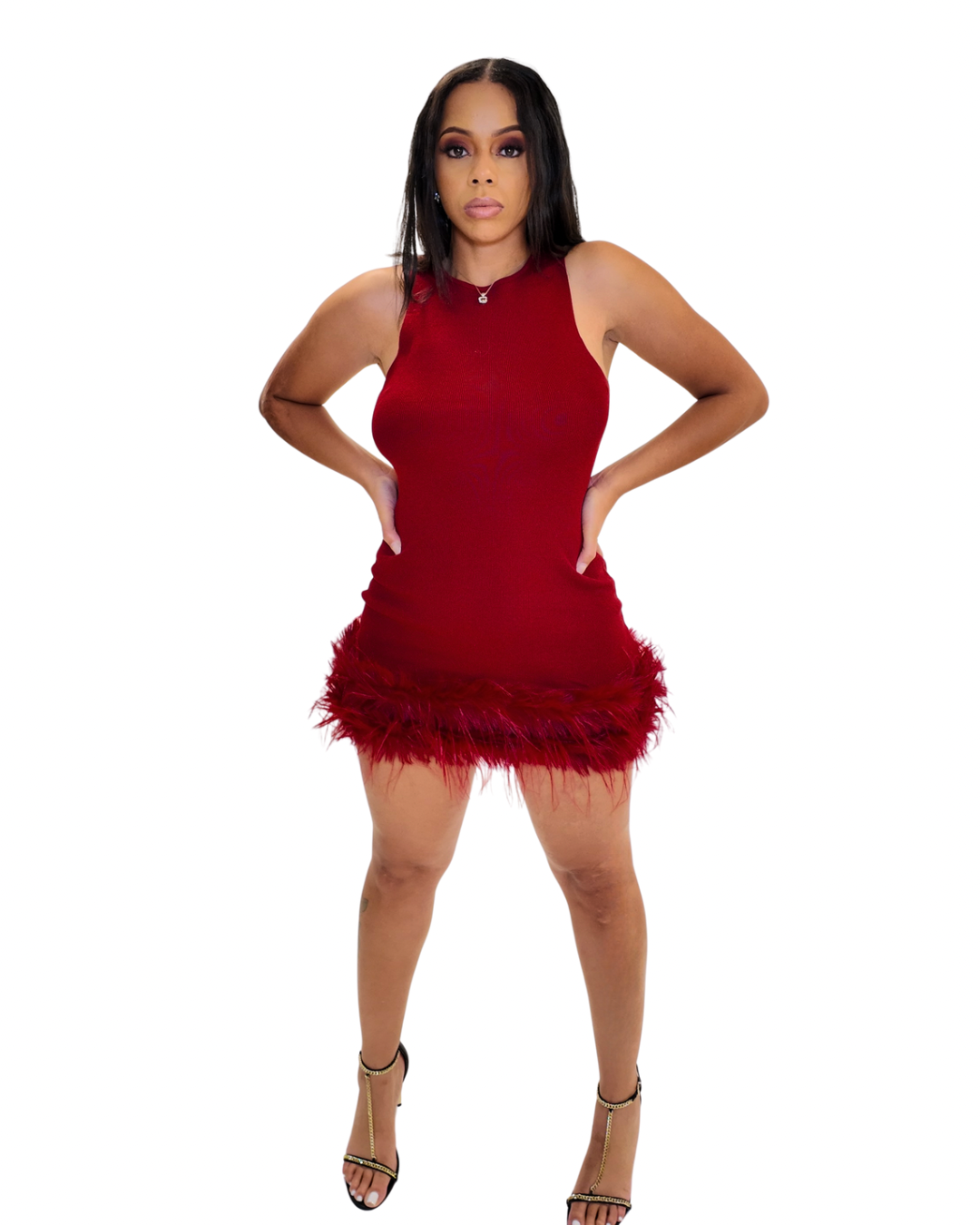 Red Fur Mini Dress