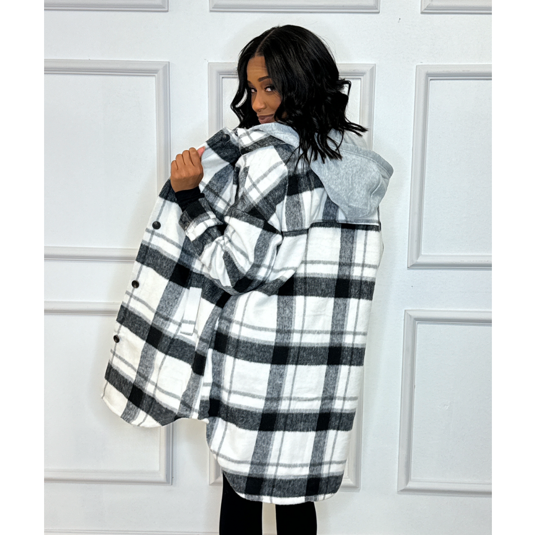 Oversize Long Flannel Shacket with Hoodie
