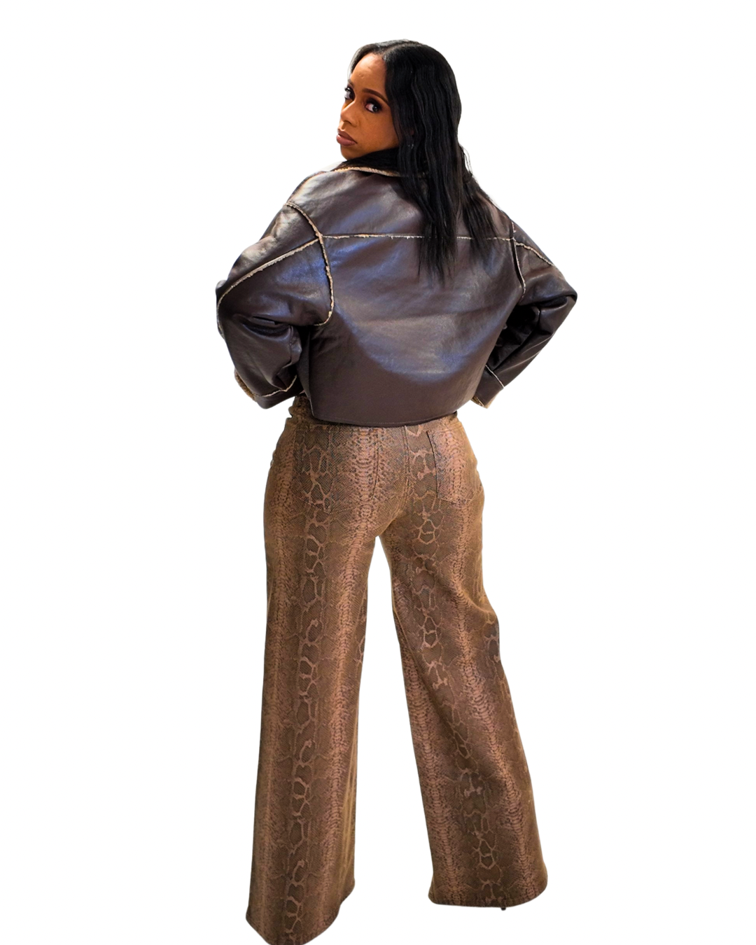 Brown Faux Leather Inner Fur Jacket