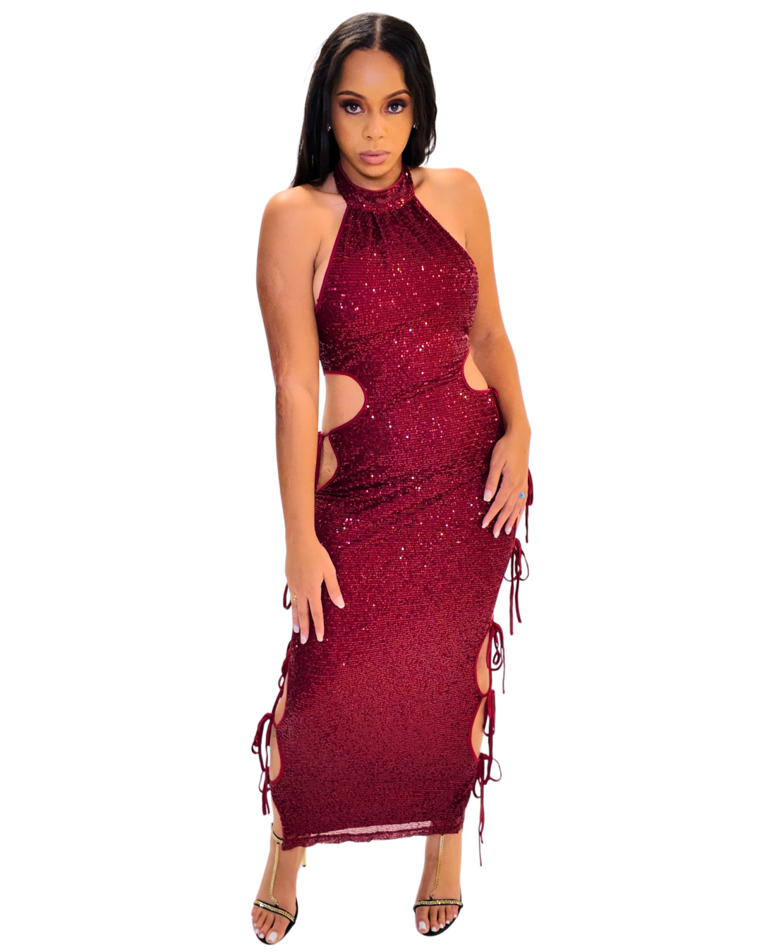 Red Sleeveless Sequin Maxi Dress