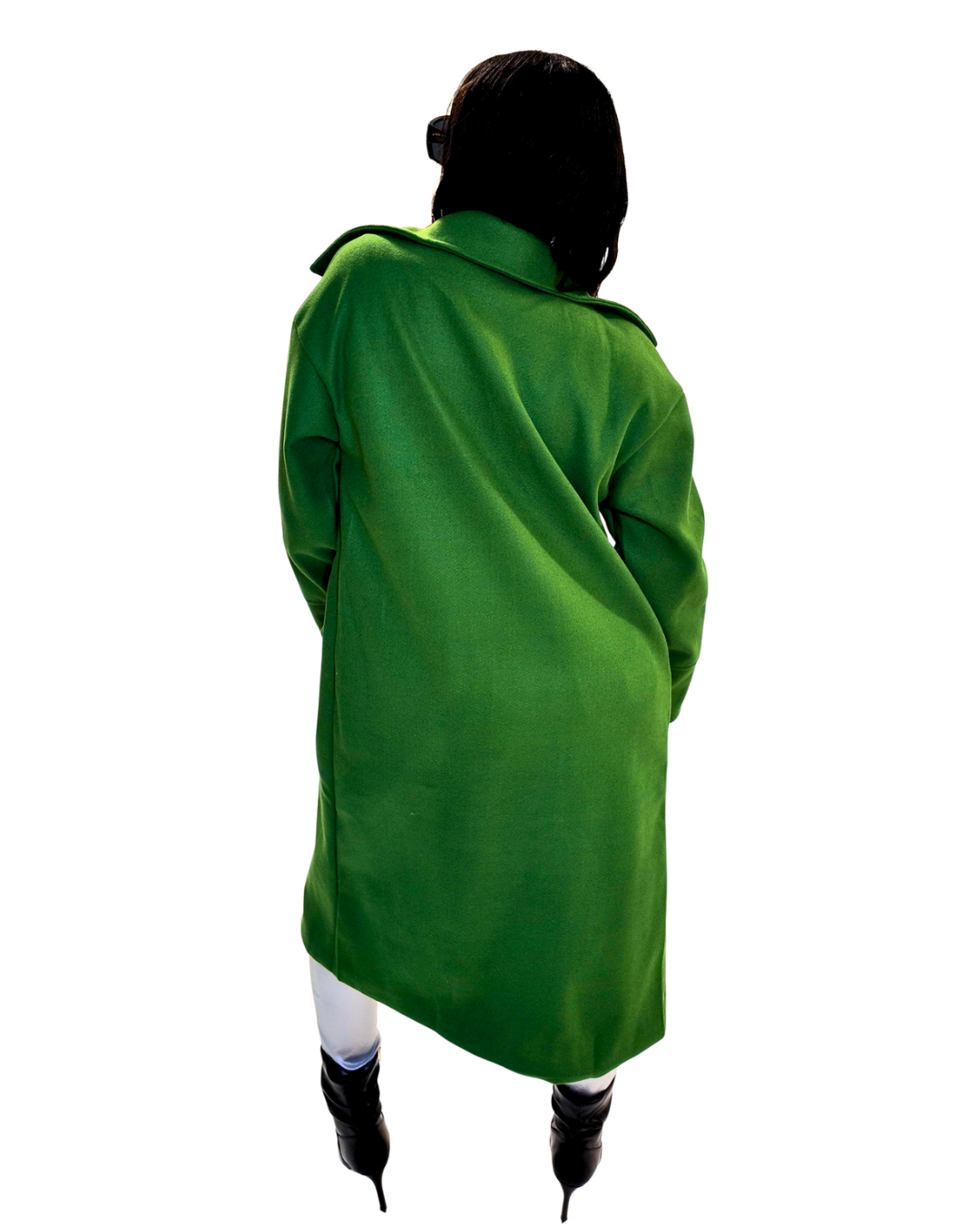 Green Double Breasted Long Trench Coat