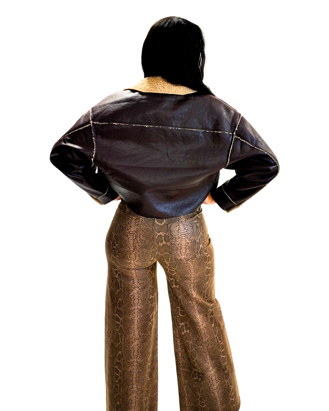 Brown Faux Leather Inner Fur Jacket