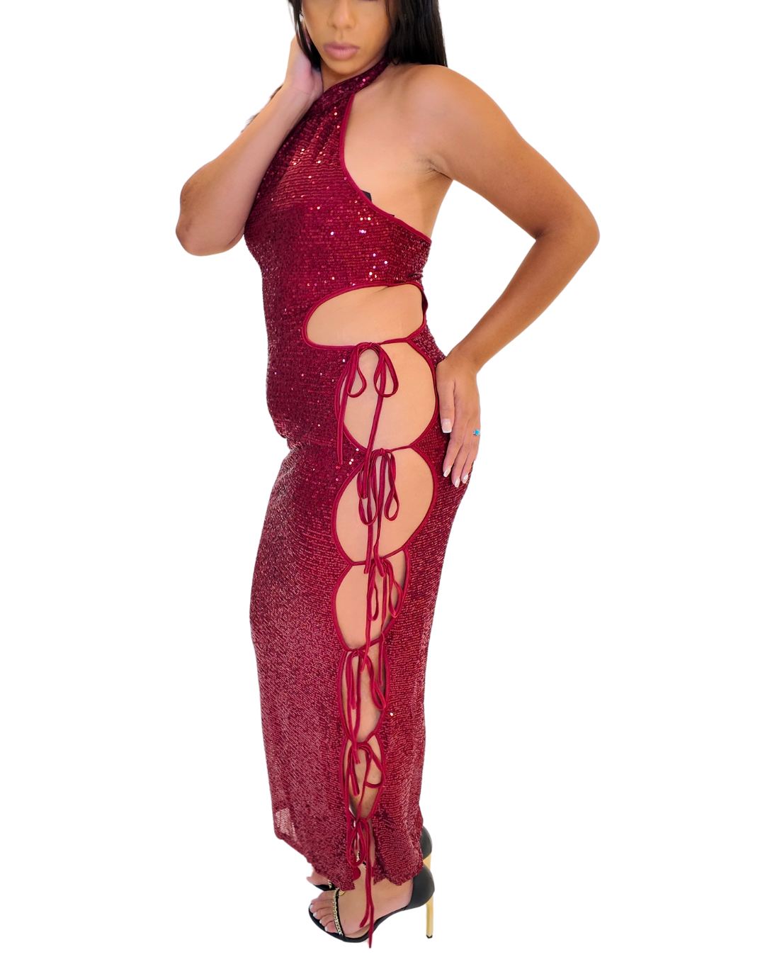 Red Sleeveless Sequin Maxi Dress