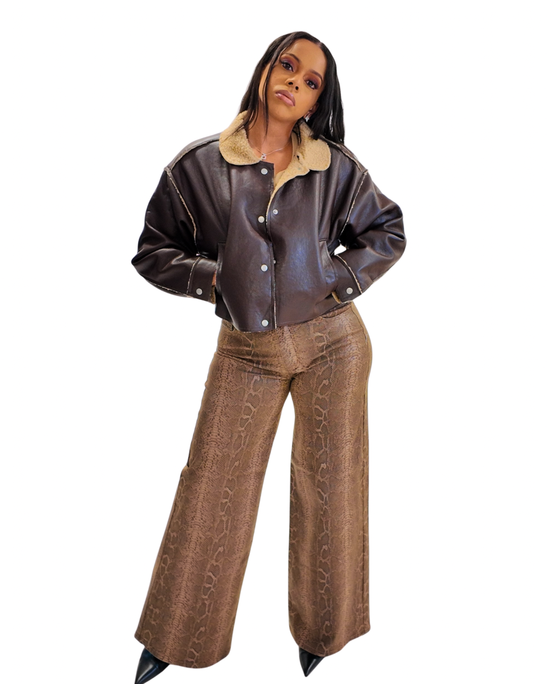 Brown Faux Leather Inner Fur Jacket