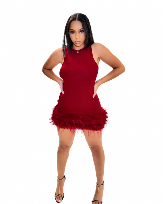 Red Fur Mini Dress