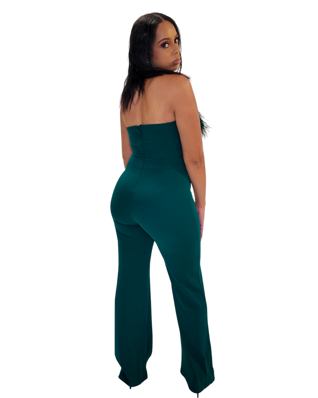 Hunter Green Feather Jumpsuit