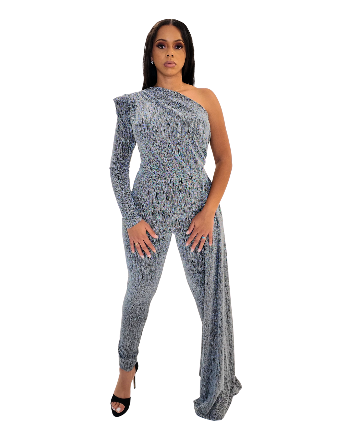 Silver One Shoulder Tail Jumpsuit