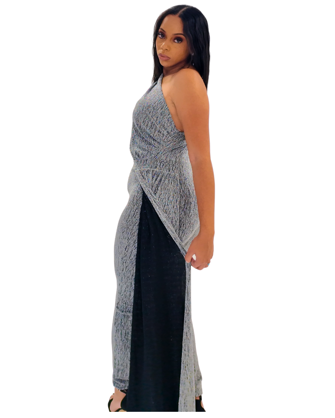 Silver One Shoulder Tail Jumpsuit