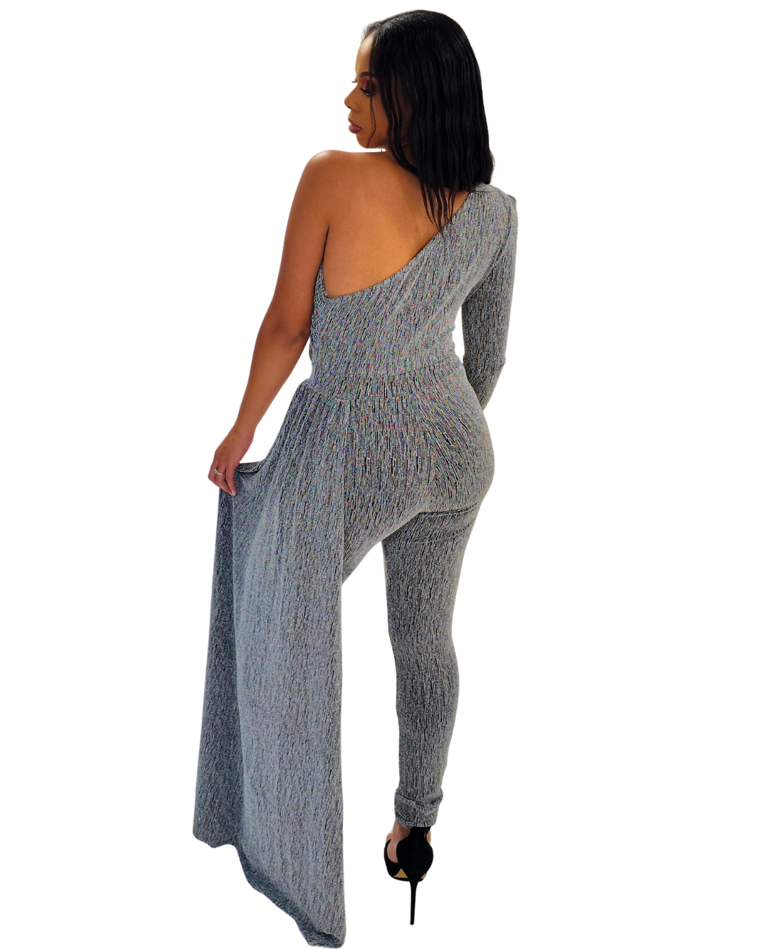 Silver One Shoulder Tail Jumpsuit