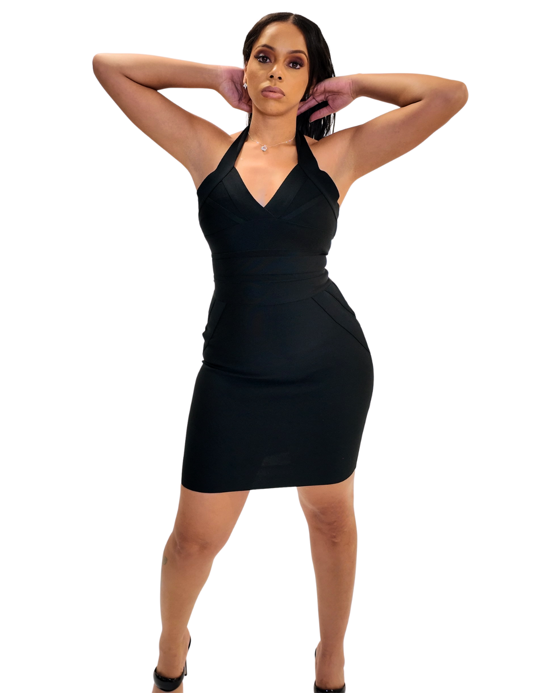Black Halter Bandage Dress