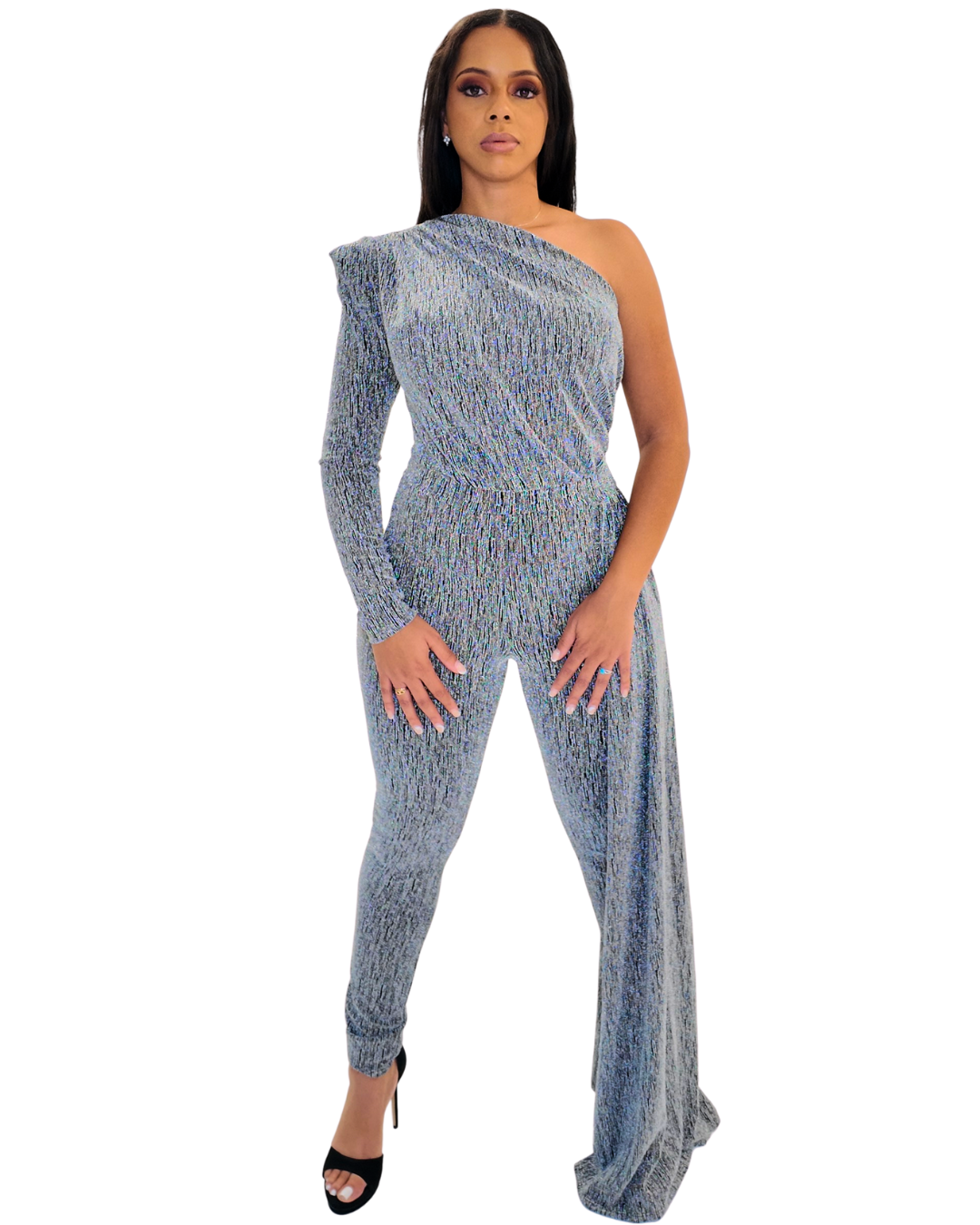 Silver One Shoulder Tail Jumpsuit