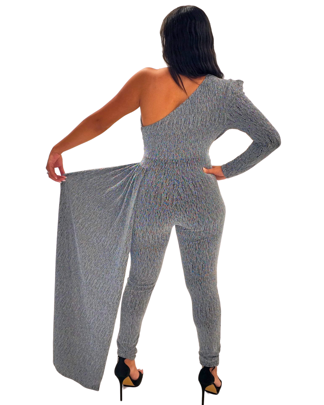 Silver One Shoulder Tail Jumpsuit