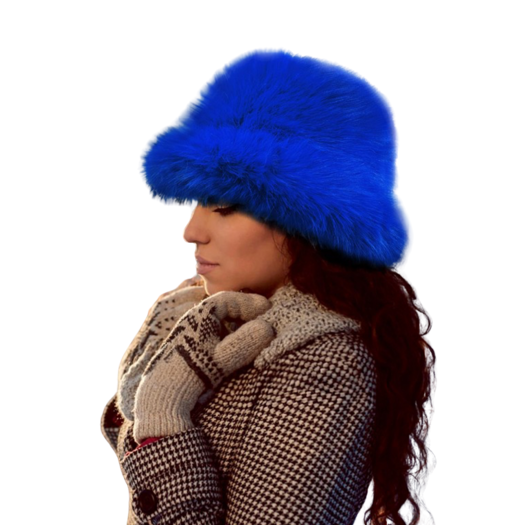 Fuzzy Faux Fur Bucket Hat Blue - Pre-Order 11/21