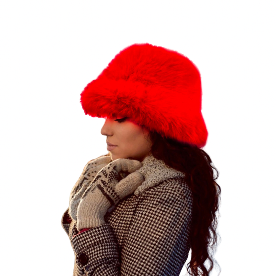 Fuzzy Faux Fur Bucket Hat Black