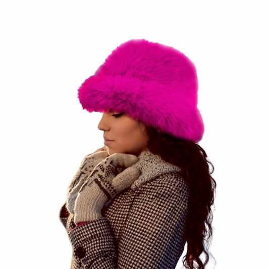 Fuzzy Faux Fur Bucket Hat Fuchsia