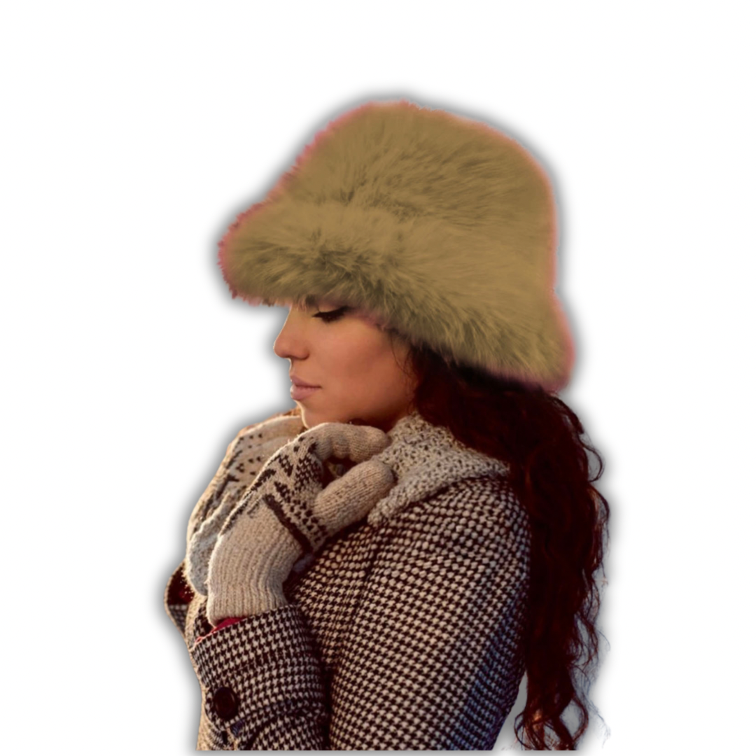 Fuzzy Faux Fur Bucket Hat Black